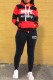Red Casual Letter Striped Print Patchwork Contrast Hooded Collar Long Sleeve Two Pieces