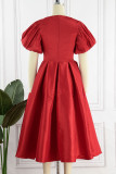 Red Elegant Solid Patchwork With Bow Square Collar A Line Dresses