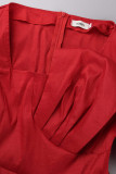 Red Elegant Solid Patchwork With Bow Square Collar A Line Dresses