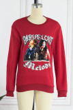 Red Casual Street Print Patchwork O Neck Tops