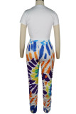 Orange Fashion Sexy adult Ma'am Patchwork Print Two Piece Suits Straight Short Sleeve Two Pieces