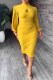 Yellow Casual Print Letter O Neck One Step Skirt Dresses