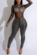 Black Sexy Patchwork Hot Drilling See-through Half A Turtleneck Skinny Jumpsuits