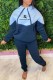Blue Casual Print Letter Hooded Collar Long Sleeve Two Pieces