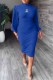 Blue Casual Print Letter O Neck One Step Skirt Dresses