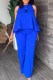 Royal Blue Casual Print Letter O Neck Sleeveless Two Pieces