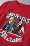 Red Casual Street Print Patchwork O Neck Tops
