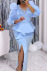 Sky Blue Elegant Solid Patchwork Flounce Slit Beading V Neck Evening Dress Dresses