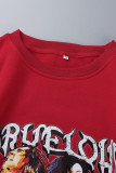 Red Casual Street Print Patchwork O Neck Tops