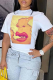 White Street Daily Print Patchwork O Neck T-Shirts