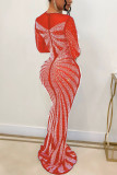 Red Sexy Formal Hot Drilling Sequined O Neck Trumpet Mermaid Dresses