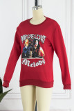 Red Casual Street Print Patchwork O Neck Tops