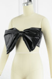 Black Sexy Solid Patchwork With Bow Strapless Tops