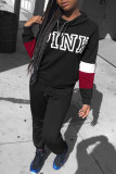 Red Casual Street Print Patchwork Hooded Collar Long Sleeve Two Pieces