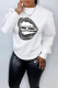 White Casual Street Lips Printed Patchwork O Neck Tops