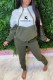 Green Casual Print Letter Hooded Collar Long Sleeve Two Pieces