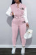 Pink Casual Letter Patchwork Mandarin Collar Long Sleeve Two Pieces