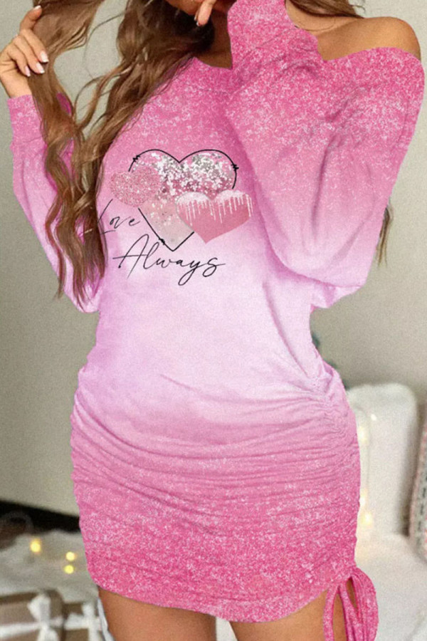 Pink Casual Print Patchwork O Neck Straight Dresses