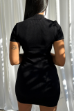 White Sexy Solid Zipper Zipper Collar Pencil Skirt Dresses