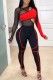 Red Sexy Casual Patchwork See-through Contrast O Neck Long Sleeve Two Pieces