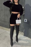Deep Red Sexy Solid Basic O Neck Long Sleeve Two Pieces