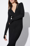 Black Sexy Solid Patchwork Asymmetrical Collar One Step Skirt Dresses
