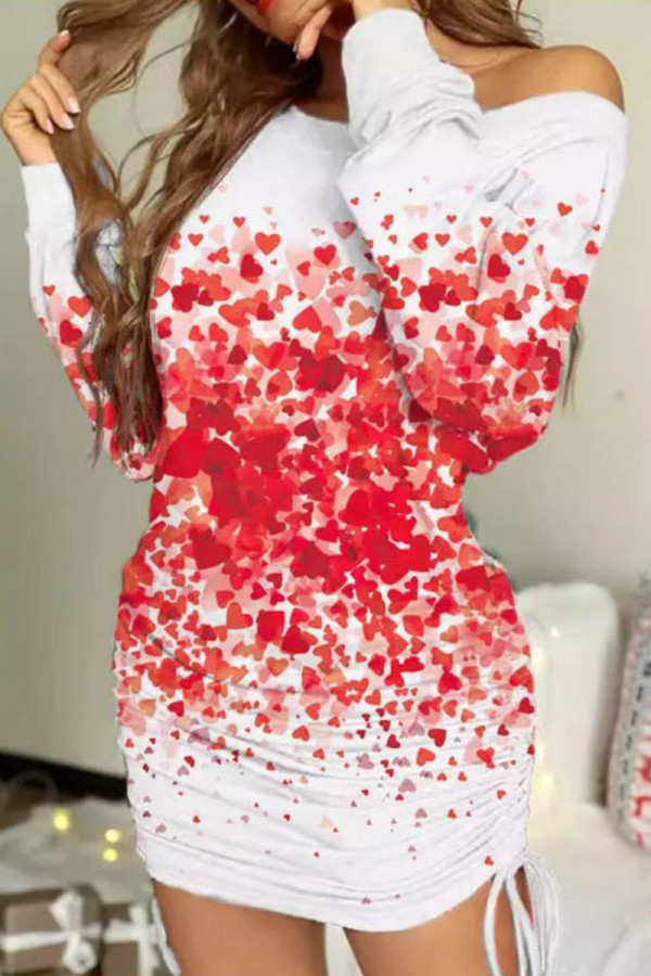 Red Casual Print Patchwork O Neck Straight Dresses