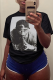 Black Casual Vintage Print Patchwork O Neck T-Shirts