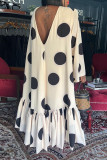 White Sexy Polka Dot Flounce Printing V Neck A Line Dresses