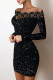 Pure Black Sexy Solid Sequins Patchwork Hot Drill Turtleneck Pencil Skirt Dresses