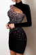 Black Pink Sexy Solid Sequins Patchwork Hot Drill Turtleneck Pencil Skirt Dresses