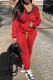 Red Casual Solid Patchwork Zipper Hooded Collar Long Sleeve Two Pieces