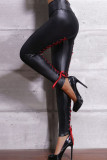 Red Street Solid Bandage Patchwork High Waist Pencil Solid Color Bottoms