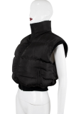 Black Street Solid Patchwork Zipper Collar Outerwear
