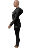 Pink Casual Print Patchwork Hooded Collar Long Sleeve Two Pieces