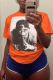Orange Casual Vintage Print Patchwork O Neck T-Shirts