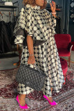 Black Polka Dot Flounce Printing Turtleneck Printed Dress Dresses