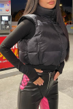 Black Street Solid Patchwork Zipper Collar Outerwear