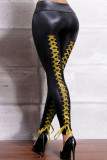 Red Street Solid Bandage Patchwork High Waist Pencil Solid Color Bottoms