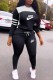 Black Casual Print Patchwork Letter Hooded Collar Long Sleeve Two Pieces