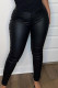 Black Casual Solid Patchwork Pocket High Waist Pencil Solid Color Bottoms