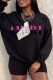Black Casual Print Letter O Neck Tops