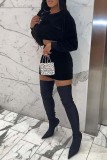Deep Red Sexy Solid Basic O Neck Long Sleeve Two Pieces