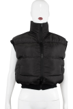 Black Street Solid Patchwork Zipper Collar Outerwear