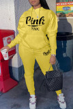 Yellow Casual Print Patchwork Hooded Collar Long Sleeve Two Pieces