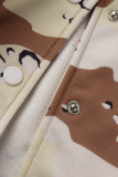 Brown Casual Print Patchwork Buckle Long Sleeve Two Pieces