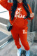 Red Casual Letter Print Basic Hooded Collar Long Sleeve Two Pieces