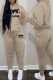 Khaki Casual Print Patchwork Hooded Collar Long Sleeve Two Pieces