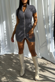 White Sexy Solid Zipper Zipper Collar Pencil Skirt Dresses
