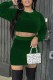 Green Sexy Solid Basic O Neck Long Sleeve Two Pieces